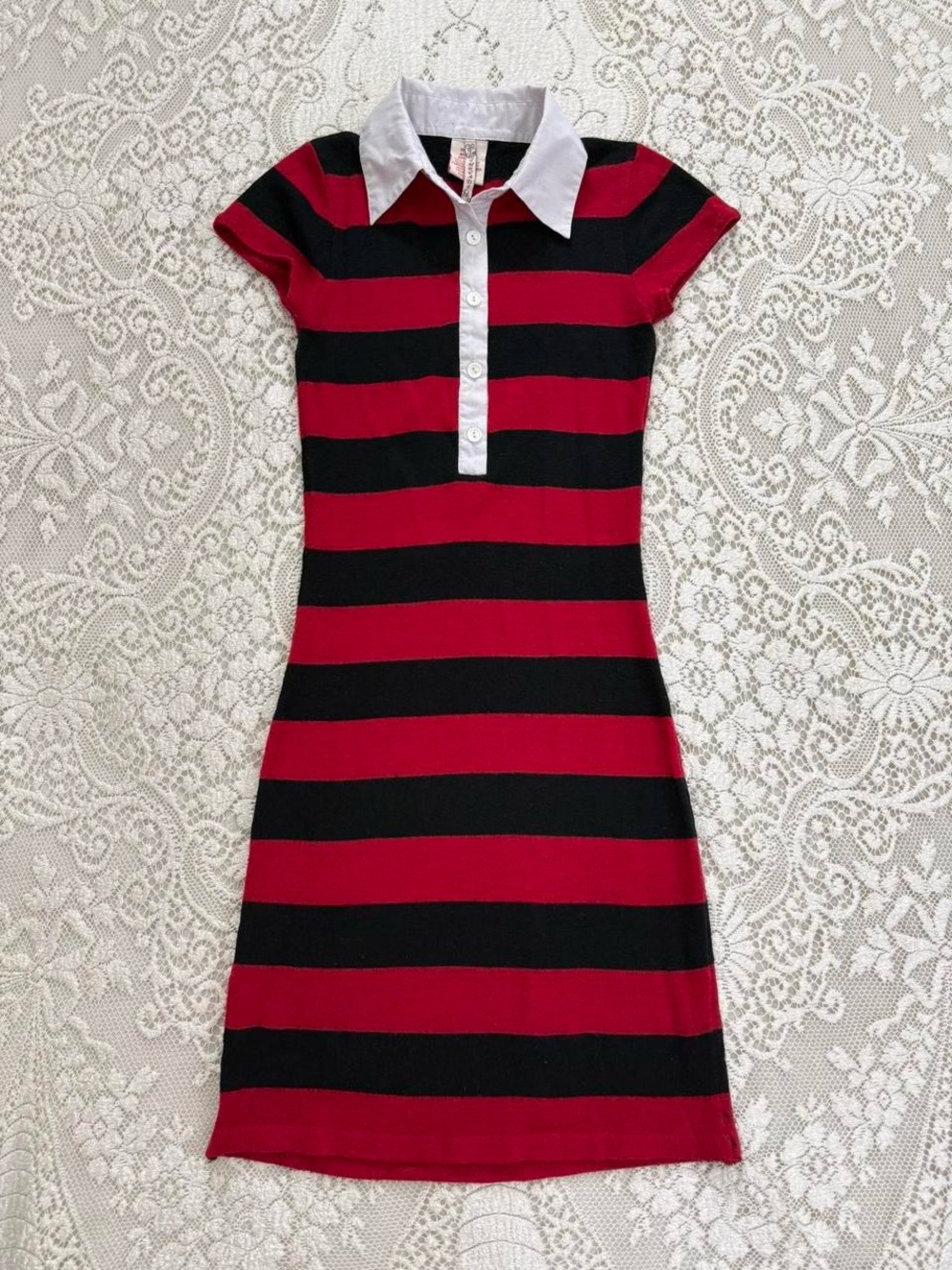 y2k preppy emo scenecore mall goth red and white striped knit dress | size XS - Picture 2 of 5